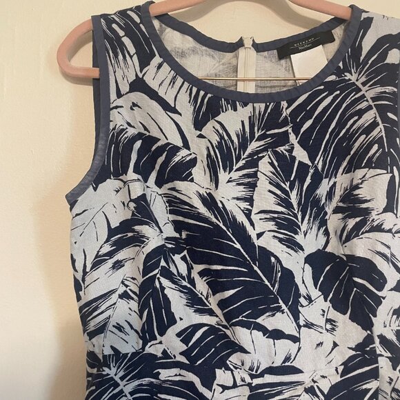 MaxMara Weekend | Blue/White Linen Tropical Print Sleeveless Sundress 10 - Picture 5 of 7